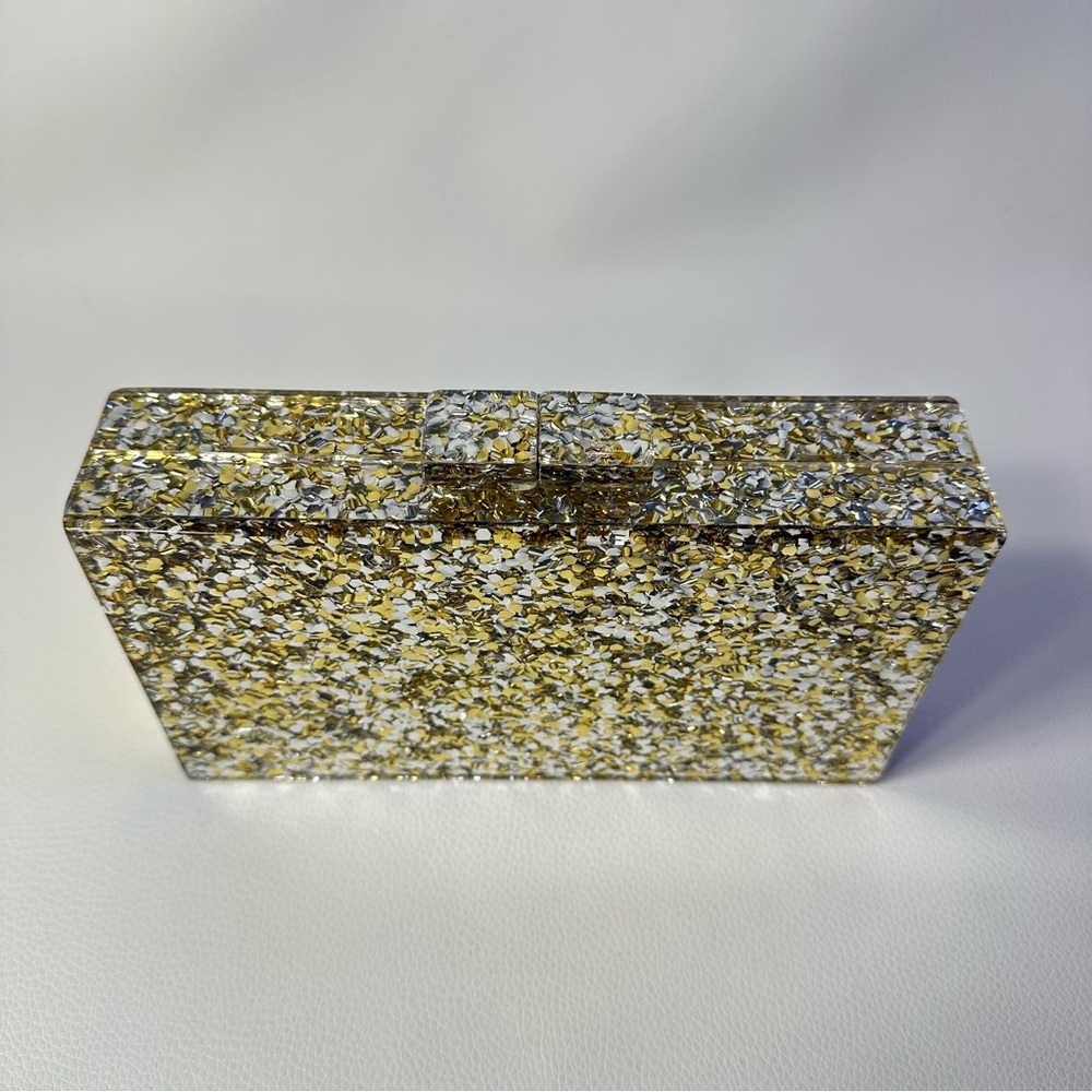 NEW I.N.C. International Concepts Acrylic Sparkle Crossbody Clutch Shiny Gold - Picture 8 of 14